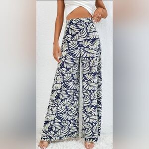 Floral Navy Wide-Leg Pants
